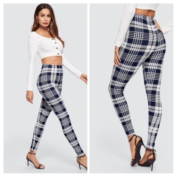 Shein Pants - Gorgeous High Waist Plaid Leggings